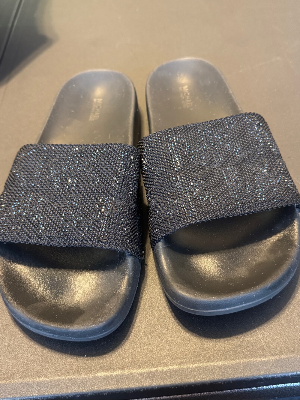 Michael Kors Black Sparkle Slide Sandals